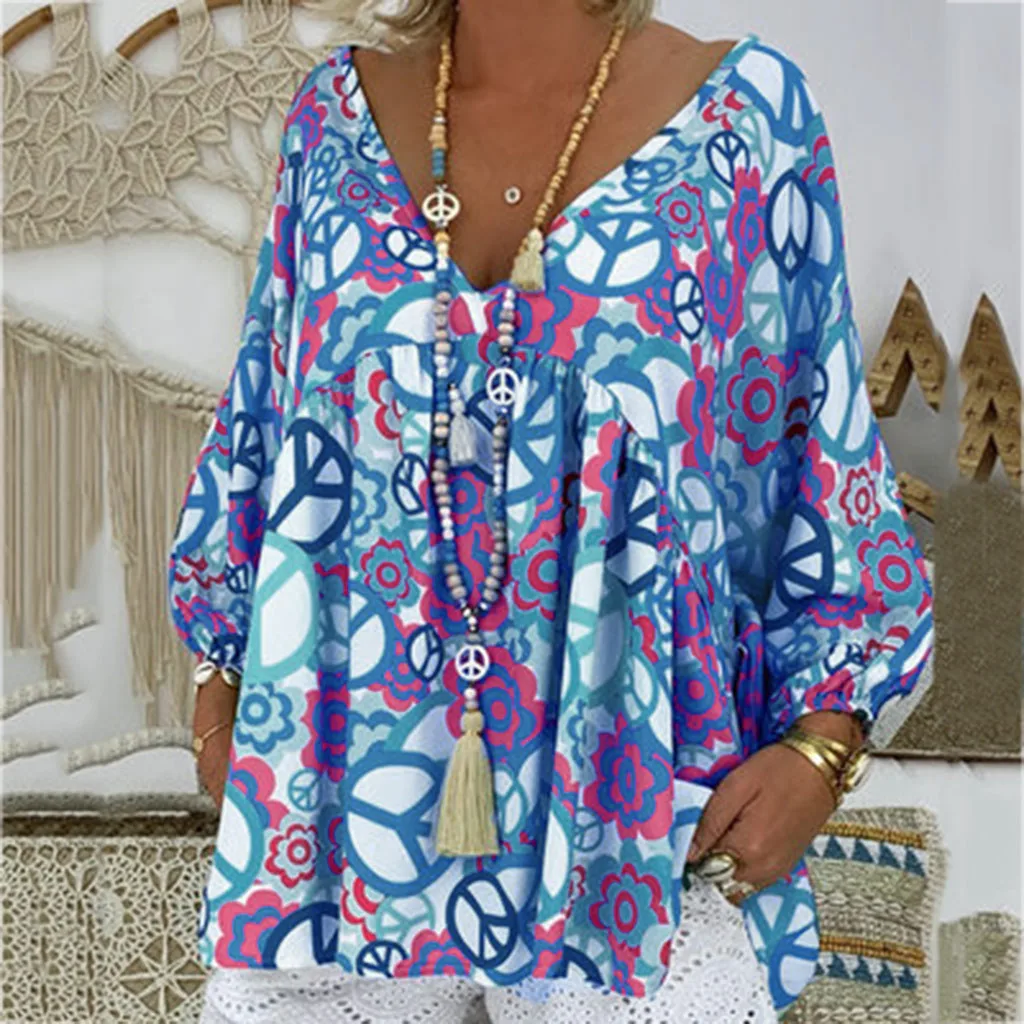 Женская пляжная блузка с длинным рукавом и цветочным принтом большие размеры