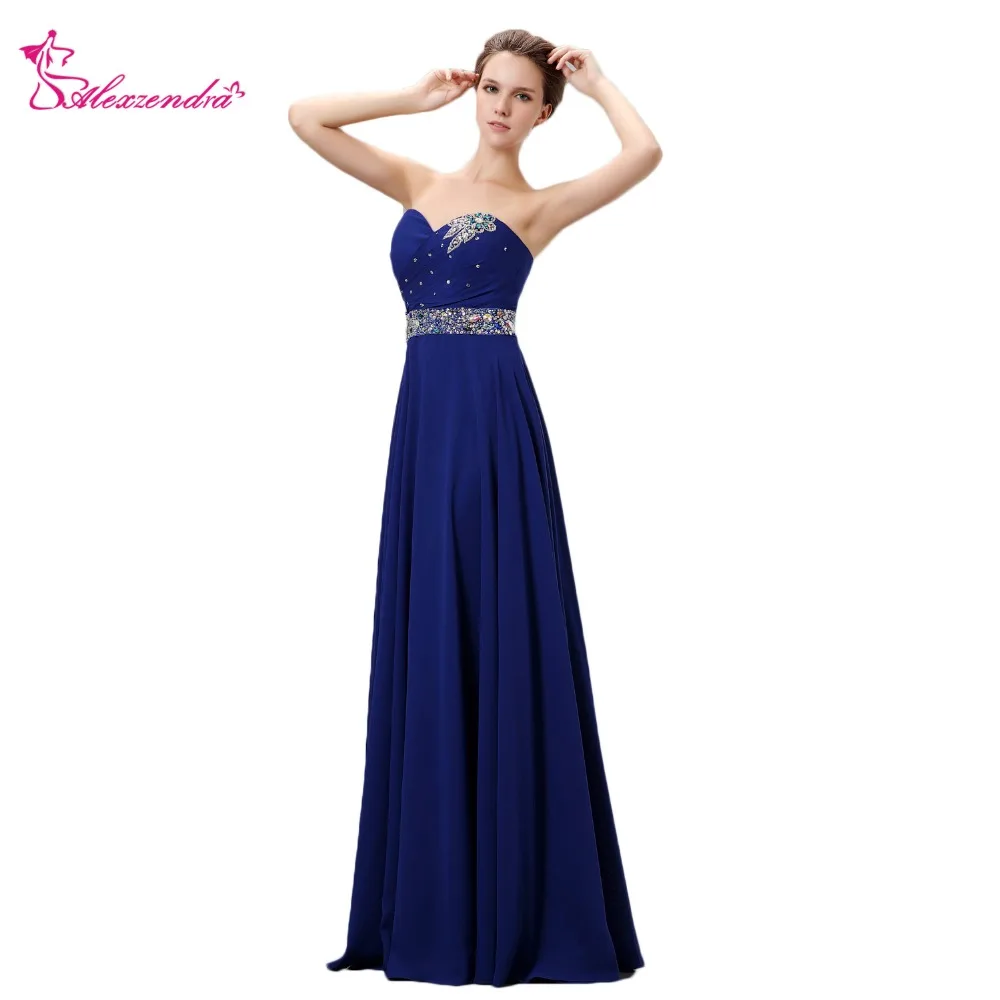 

Alexzendra Chiffon Royal Blue Beaded Bodice Long Prom Dresses Plus Size Sweetheart Evening Dress Party Dress for Girls