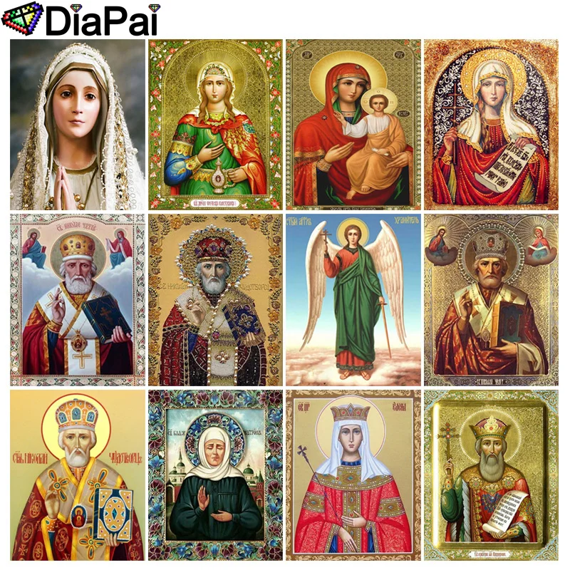 Полноразмерная/круглая Алмазная картина DIAPAI 100% 5D сделай сам религиозная фигурка