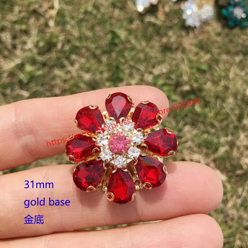 6 шт./лот пуговицы из красного стекла с кристаллами павлином зеленым камнем