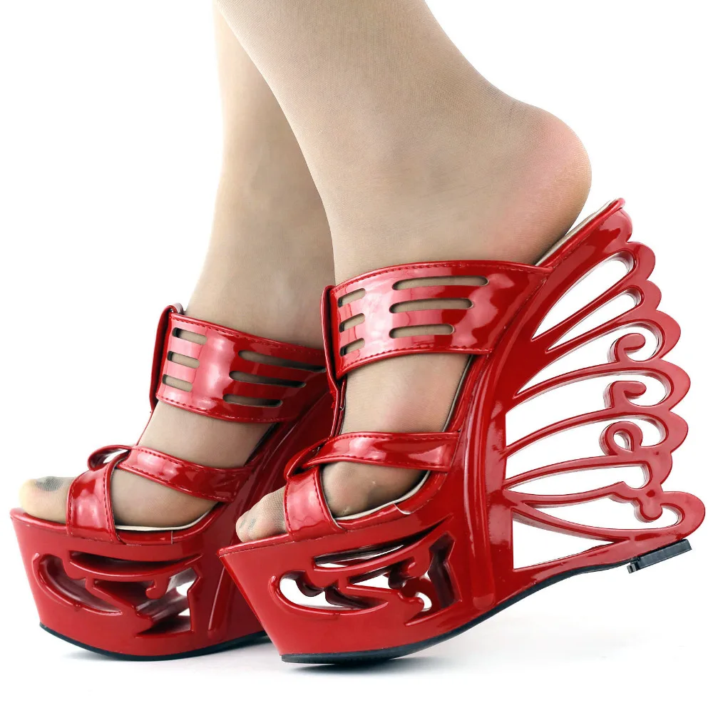 LF51805 голографические/красные сандалии бабочки на каблуке с вырезами|butterfly heels|heel