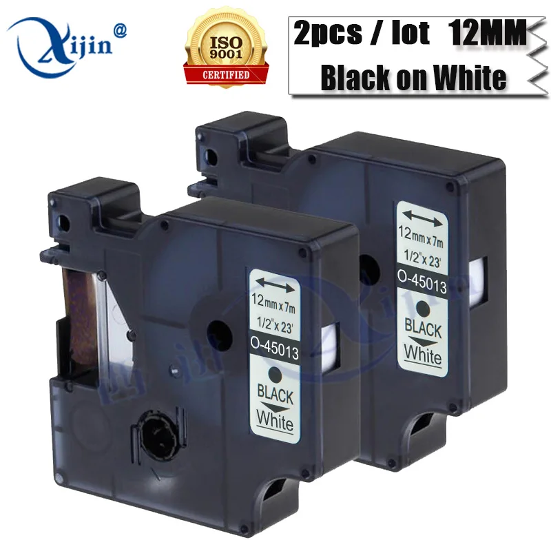 Xijin 2 шт. Совместимость для Dymo Этикетки 45013 черного цвета на белом D1 12 мм x 7 м LabelManager