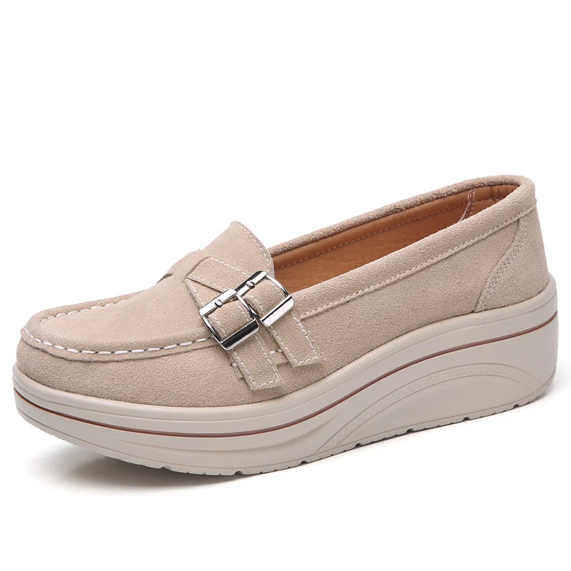 3039 Apricot STQ/; Женская Осенняя обувь на плоской подошве; на платформе; кроссовки на плоской подошве кожаные замшевые женские туфли на каждый день; туфли на плоской подошве без шнуровки; задники, обувь на толстой резине; мокасины для 3039 - Цвет: 3039 Apricot