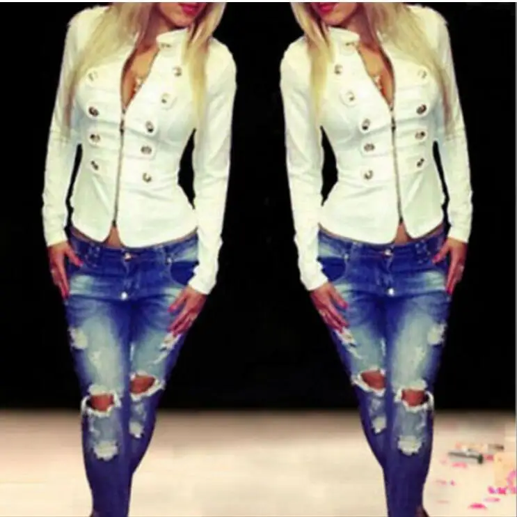 Полушерстяные женщин Военная Униформа Стиль двубортный воротником стойкой