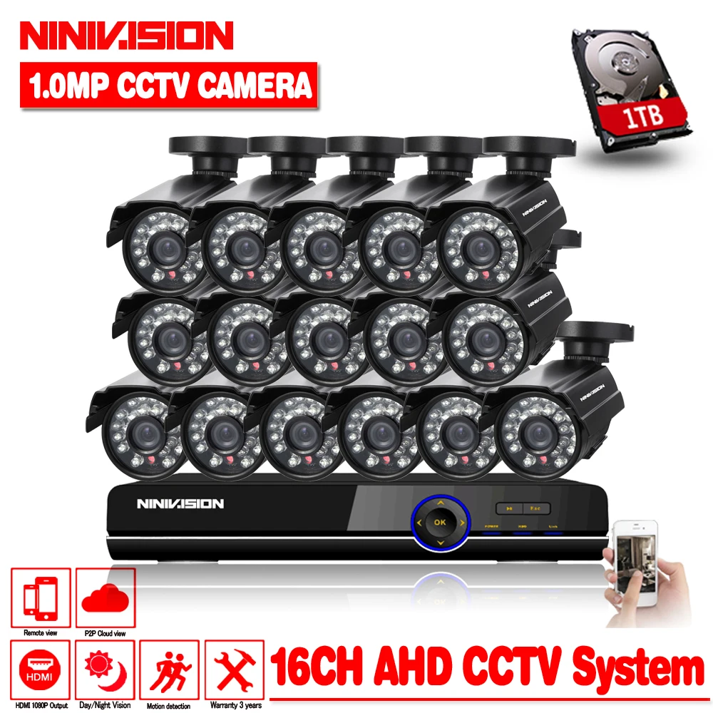 16ch AHD CCTV система 1.0MP 2000tvl DVR комплект 16CH 1080P 16 шт. 720p камеры ПК и мобильный вид Plug And Play