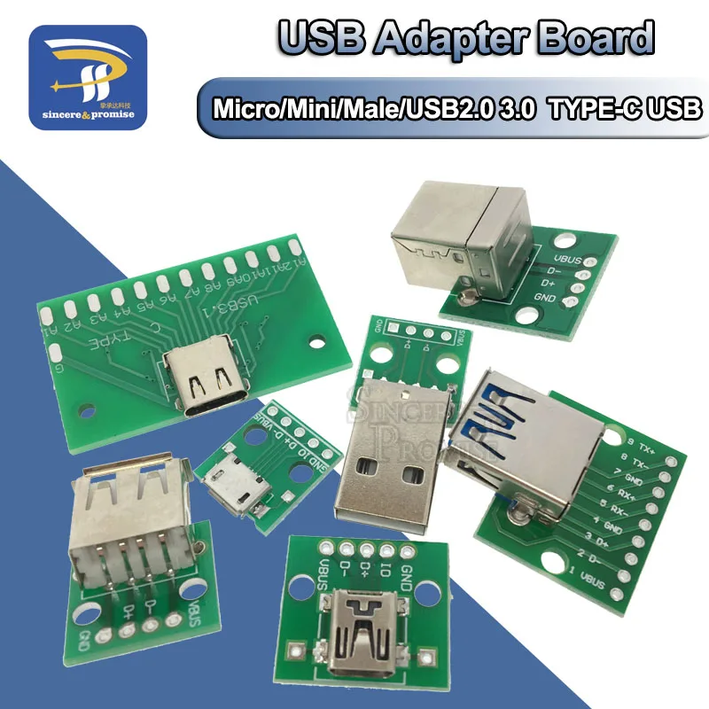 10 шт. PCB USB Штекерный разъем/мини микро адаптер DIP 2 54 мм 5 контактный гнездовой