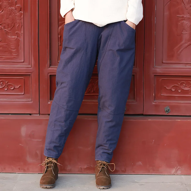 Плотные теплые зимние брюки с хлопковой подкладкой женские свободные