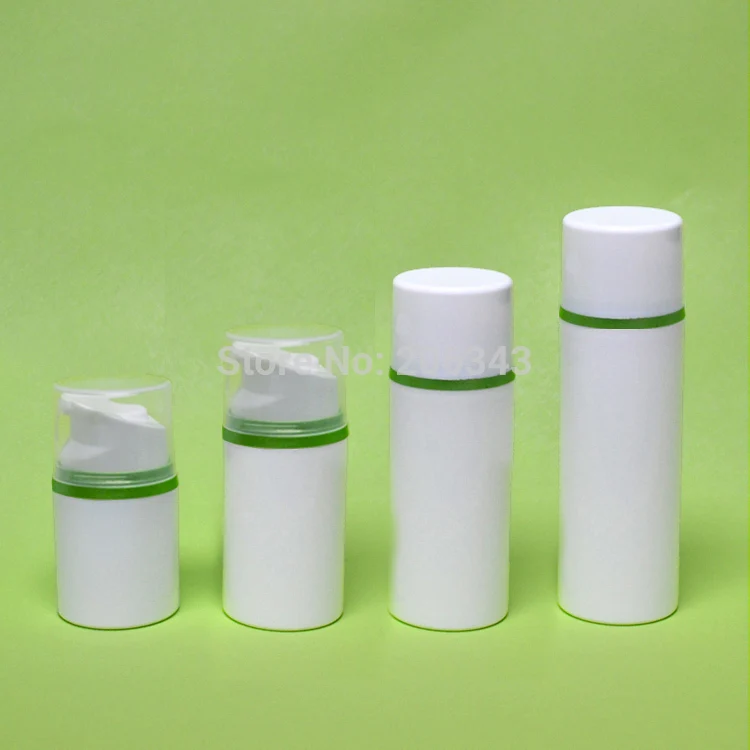 Пластиковая безвоздушная бутылка 100 мл с насосом для пресса зеленая оправа