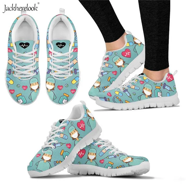 HM1143AQ Jackherelook модные туфли на плоской подошве для женщин Медсестра Доктор печати кроссовки дышащие сетчатые красовки женская повседневная обувь tenis feminino - Цвет: HM1143AQ