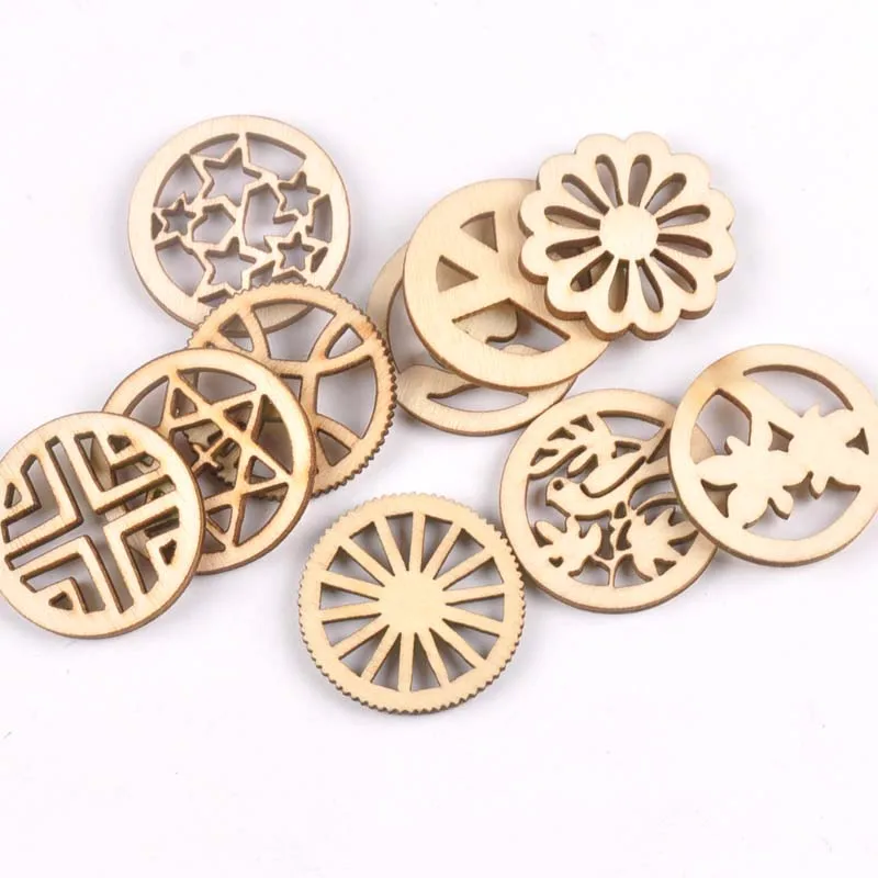 

30mm 30Pcs Mix Round Pattern Natural Wood Slices DIY Craft Scrapbook Accessories For Home Decor Unfinished Wooden Ornament m2178