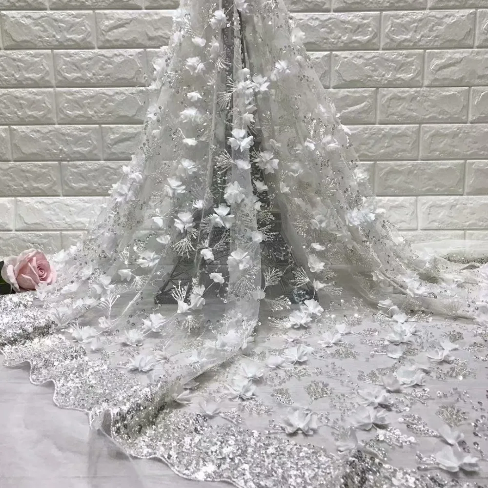 High-end luxury delicate 3D embroidery French lace fabric with vivid sequins beads African mesh suitable for wedding | Дом и сад