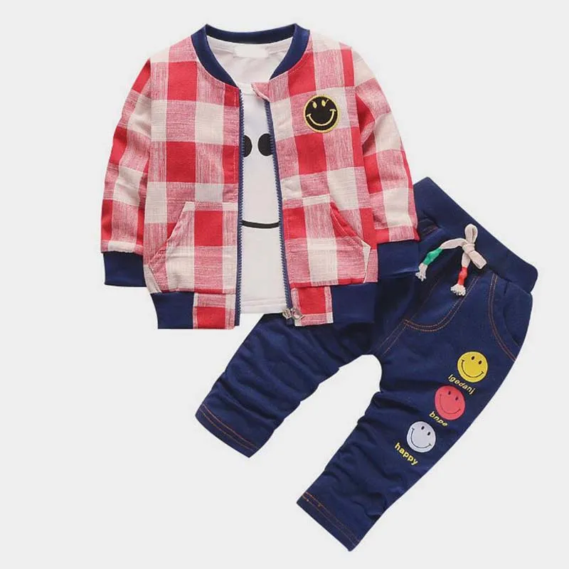 BibiCola 2018 baby boys clothing sets 3pcs coat+tops+trousers suit bebe clothes infant toddler sport newborn outfits |