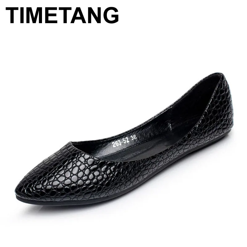 

TIMETANG Fashion Leather Ballet Flat Shoes Woman Pointed Toe Plus Solid Black Shallow Soft Office Work Pregnant Shoes Woman