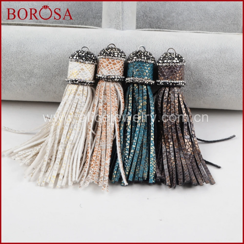 BOROSA 10 шт. кожаный Шарм с кисточками горный хрусталь многоцветная кожа подвеска