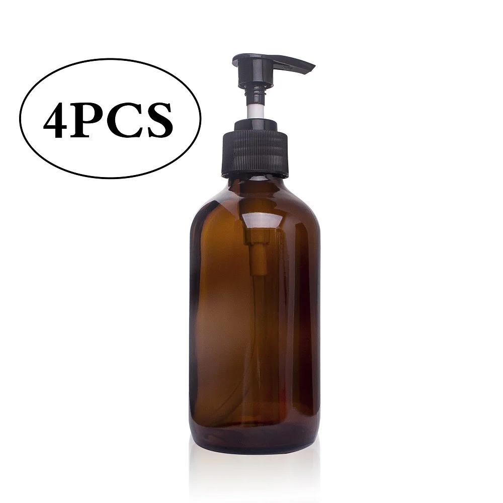 4PCS 250ML Большая емкость 250 мл/500 мм Янтарное стекло шампунь пустая емкость для лосьона пена насосный дозатор бутылка для мыла гель для душа - Цвет: 4PCS 250ML