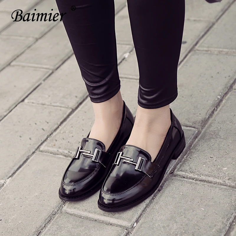Baimier/осенние женские туфли оксфорды черного цвета с металлическим украшением