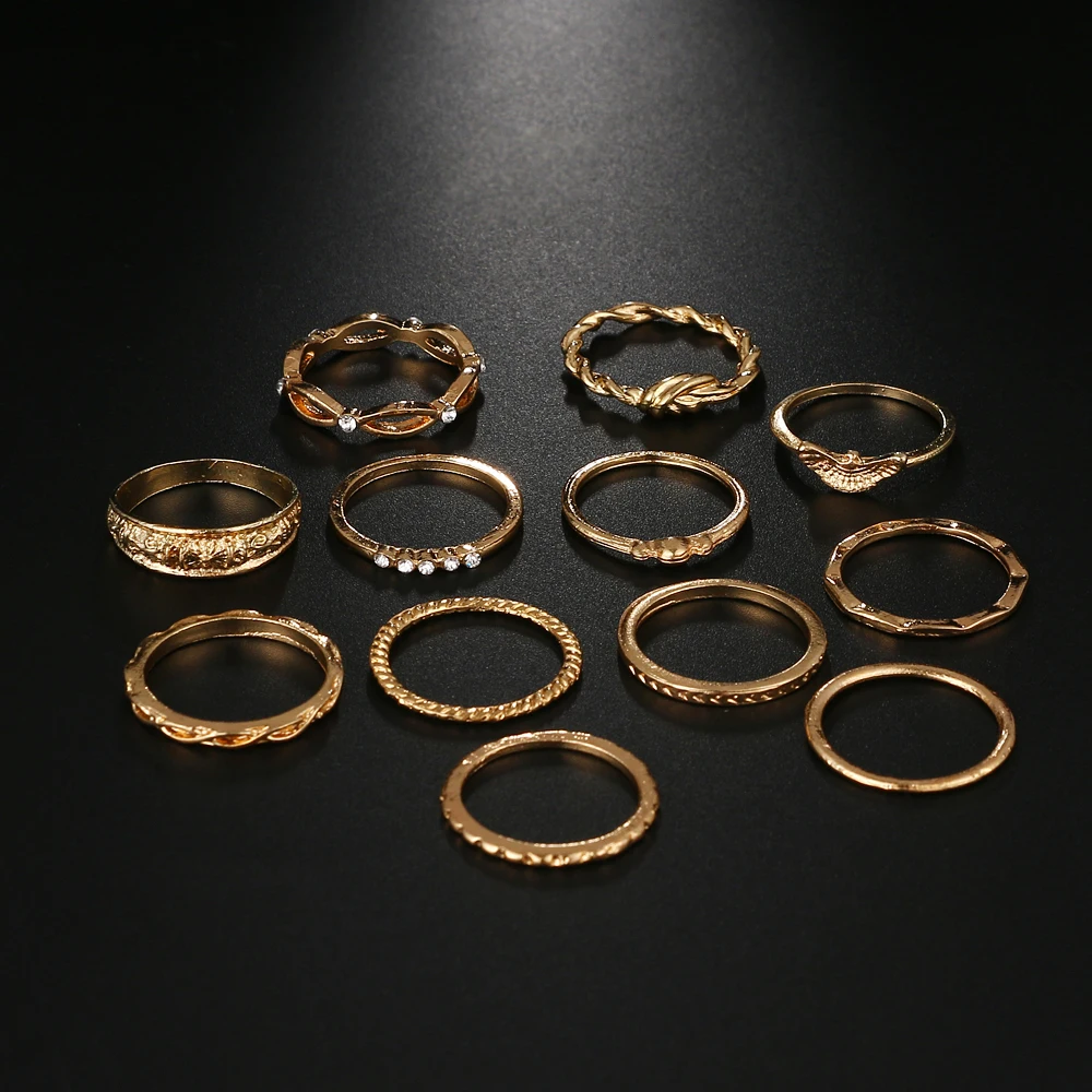FNIO 12 шт./компл. из очаровательных золотых колец в стиле ретро Бохо С кончиками