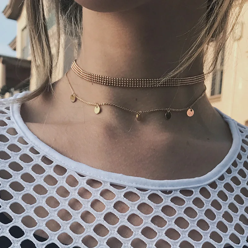 

Fashion OL Multi-layer Necklace Disc Fringed Pendant Metal Clavicle Ladies Necklace Statement Necklace