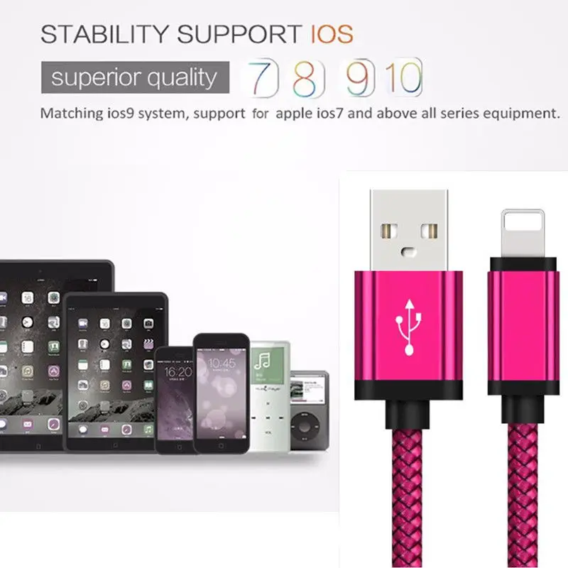 1 м/2 м/3 м Плетеный зарядный кабель Micro USB/Type C/iOS для синхронизации данных iPhone 8 7 6 Plus 5