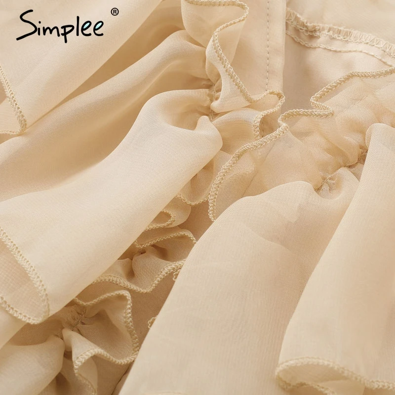 женское белое шифоновое боди Simplee сексуальный комбинезон с рюшами глубоким