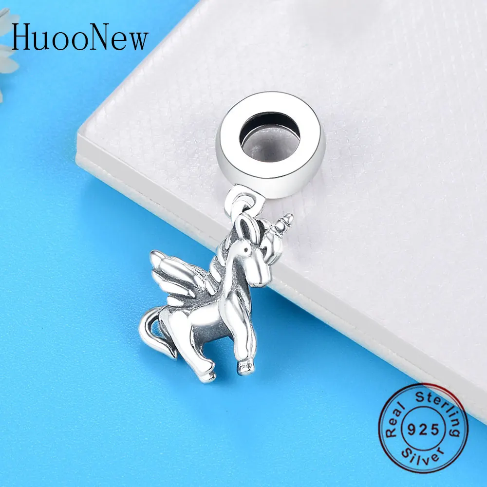 Fit Pandora Амулеты Браслет с подвесками Розовый Синий Зеленый Единорог Пони бусины 925 стерлингового серебра ювелирные изделия подарок Pulsera DIY