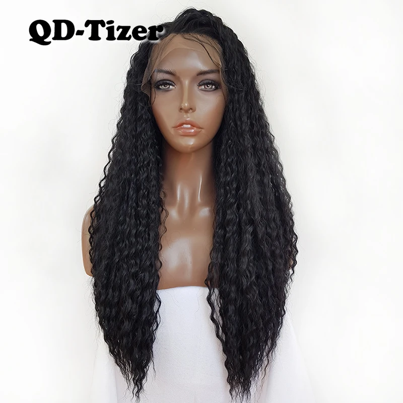 QD Tizer черный цвет Длинные свободные кудрявые синтетические волосы на фронте