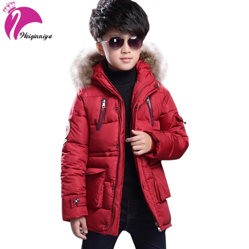 Новинка 2019 детская зимняя куртка для мальчиков модное длинное пальто с меховым