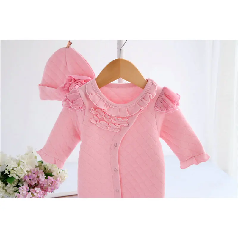 pink 2 шт. для новорожденных для маленьких девочек Комбинезоны для малышек толстый хлопок Одежда для малышей с длинным рукавом ребенка облегающий костюм Одежда для малышей kf247 - Цвет: pink