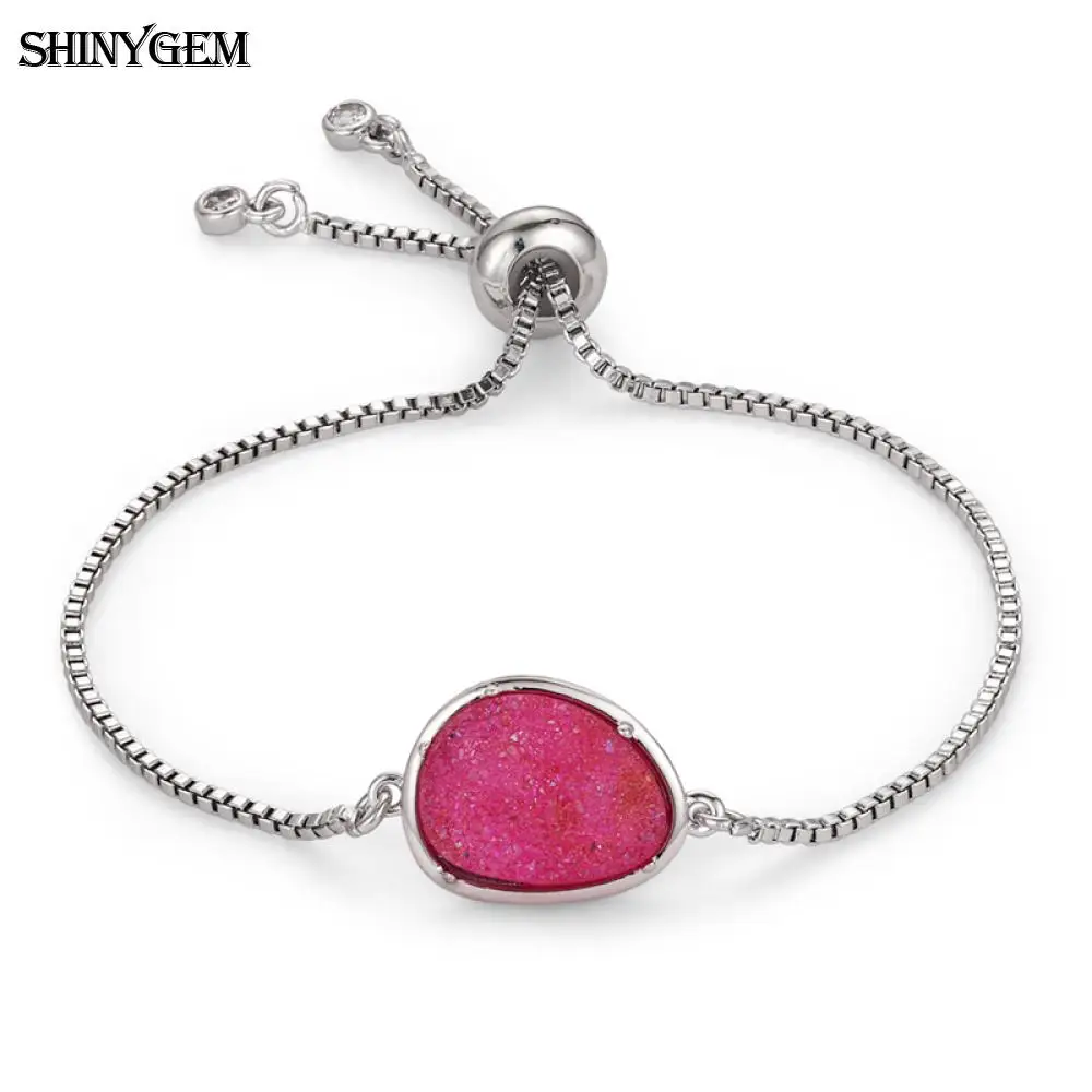 ShinyGem модные минеральные друзы Кристалл Регулируемые браслеты с шармами серебряный цвет цепи браслеты натуральный камень браслеты для женщин - Окраска металла: Rose
