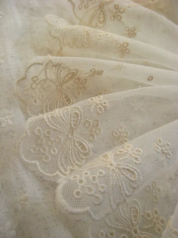 

10 yards Ivory Lace Trim Embroidered Bow Gauze Lace Scollaped Retro Lace Trim Vintage Style Fabric