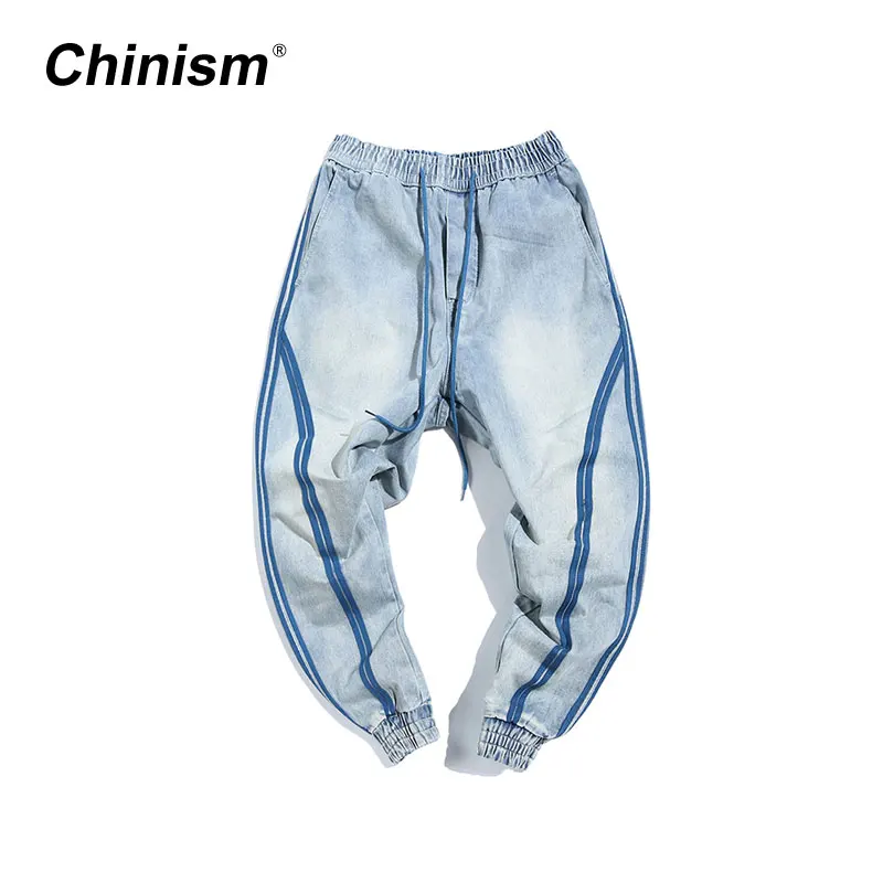Chinism Новый Полосатый Хип хоп джинсы мыть эластичные свободные Jogger SWAG брюки гарем