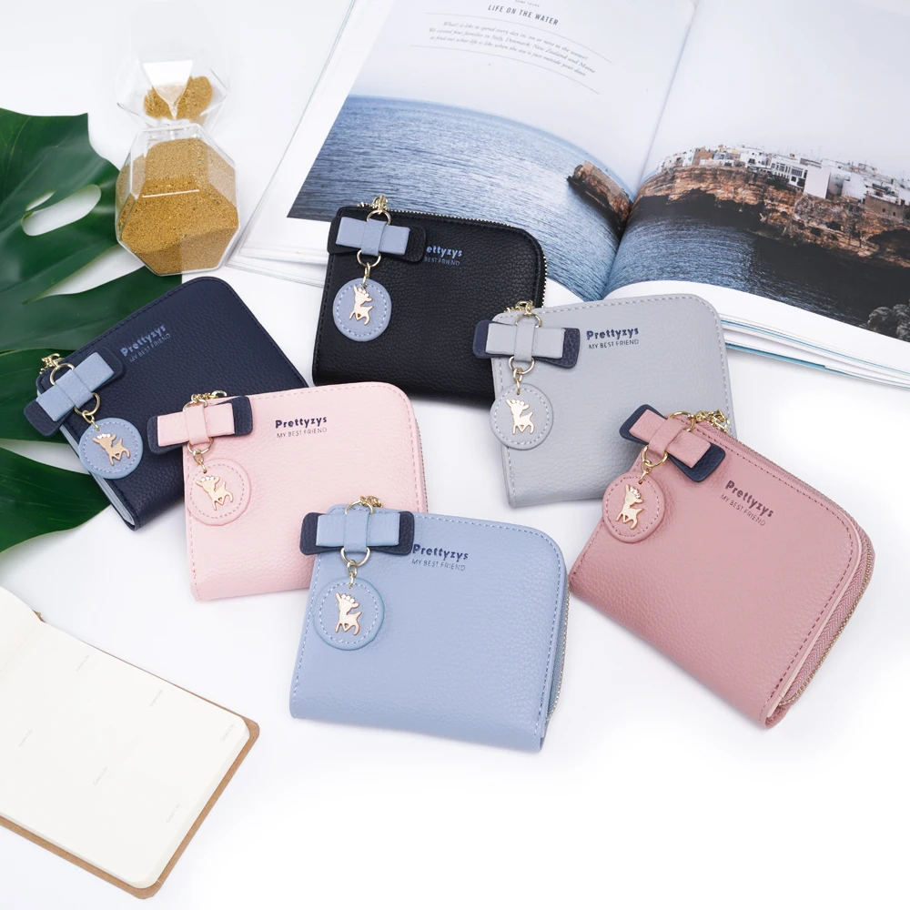 Women's Wallet Purses Female Small Pendant Large Bag Card Holder Leather Deer Bow Carteria Multifunction Phone Change Coin Hasp | Багаж и