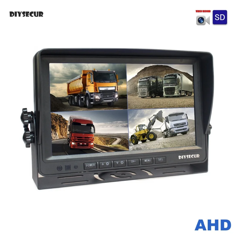 

DIYSECUR AHD 4PIN 9" IPS 4 Split Quad LCD Screen Car Rear View Monitor Support 4 x 960P AHD Camera with SD Card Video Recording