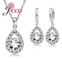 elegant women girls white water drop 925 sterling silver earringspendantnecklace jewelry set for wedding party wholesale