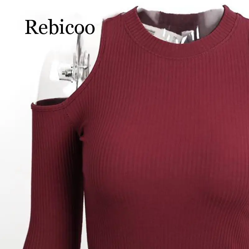 

Sexy Women Off Shoulder Long Sleeve Knitted Sweater Solid Skinny Slim Sweater