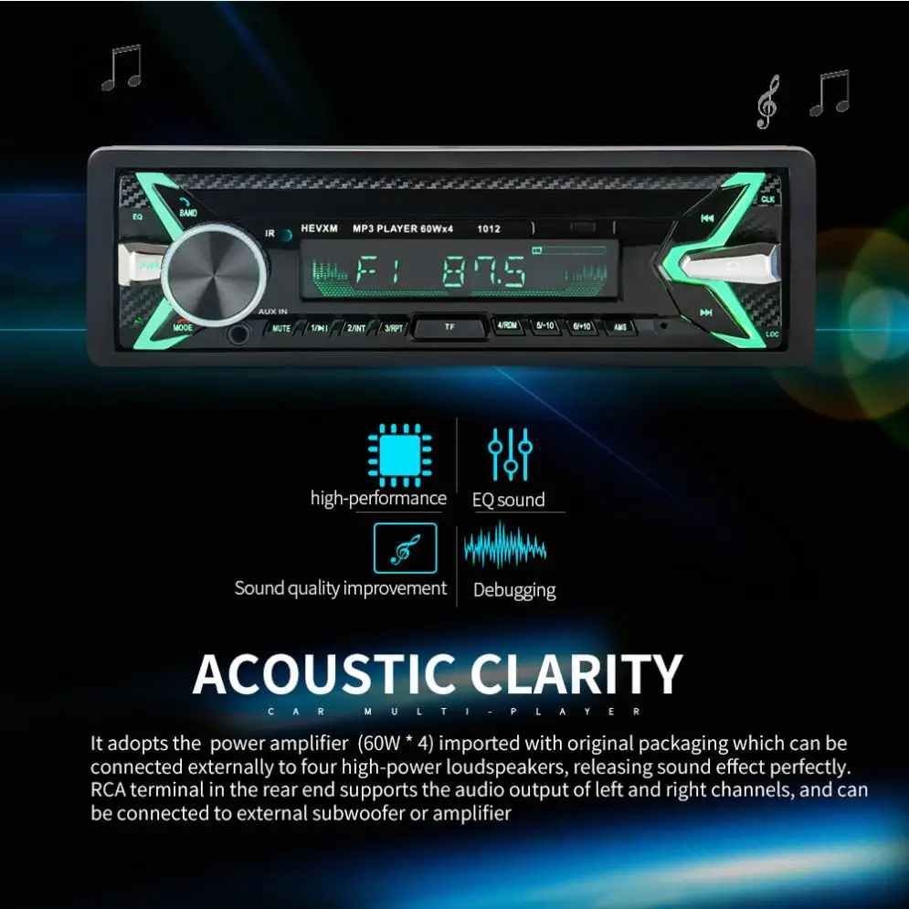 Автомобильный стереопроигрыватель с Bluetooth 7 цветов 12 В 1 DIN FM-радио MP3-плеер