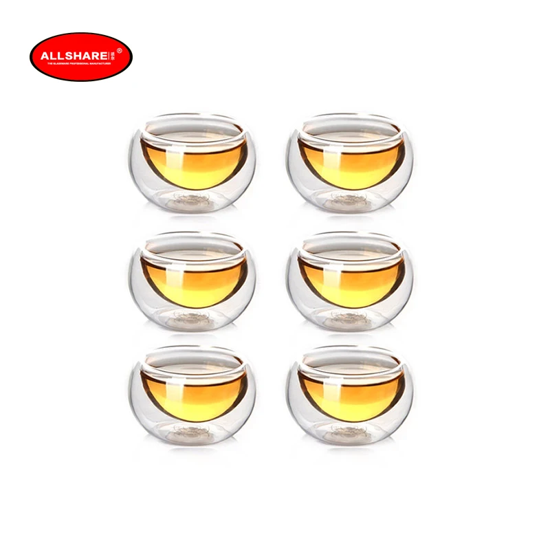 Free shipping heat resistant set of 6pcs high quality manmade tea cup double wall teapot 400057 | Дом и сад