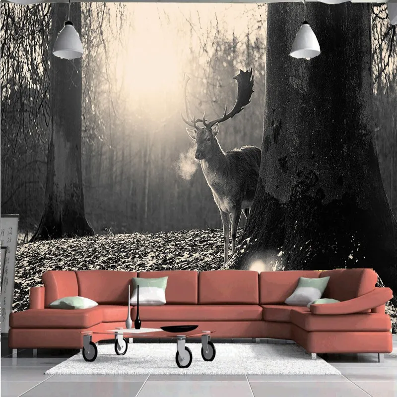 Фото обои современный черно-белый Лось ЛЕС росписи на заказ бар Гостиная ТВ фон |