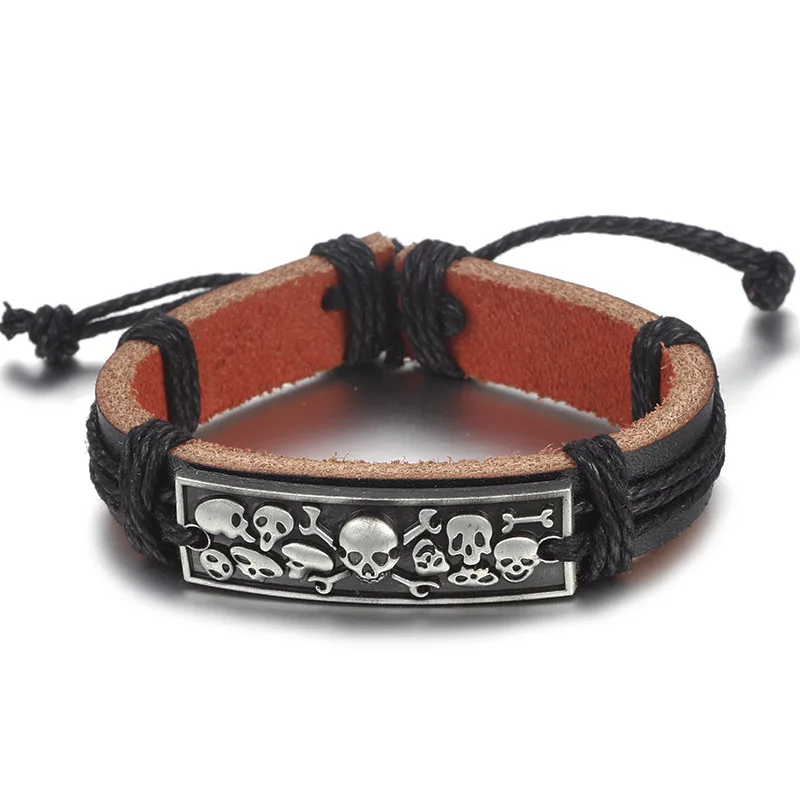 SPINNER 2017 Новый Панк Череп оригинальные винтажные кожаные браслеты Веревка Браслет