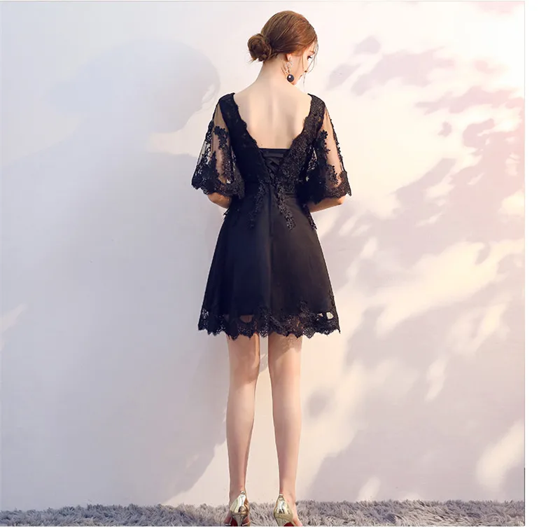 Robe De Soriee новые черные коктейльные платья длиной выше колена с кружевными бабочками и рукавом до локтя Элегантное коктейльное платье для вечеринки Vestidos De Novia