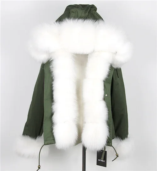 OFTBUY, новинка, короткая камуфляжная зимняя куртка, женская верхняя одежда, толстые парки, натуральный Лисий мех, воротник, пальто с капюшоном, pelliccia - Цвет: green white