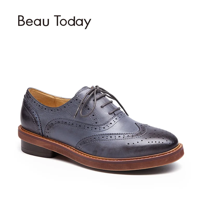 BeauToday/Туфли оксфорды с перфорированным носком женская обувь из натуральной кожи