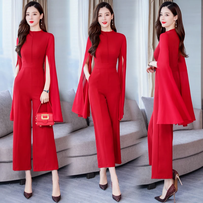 Женский Длинный однотонный комбинезон элегантный офисный с длинным рукавом и