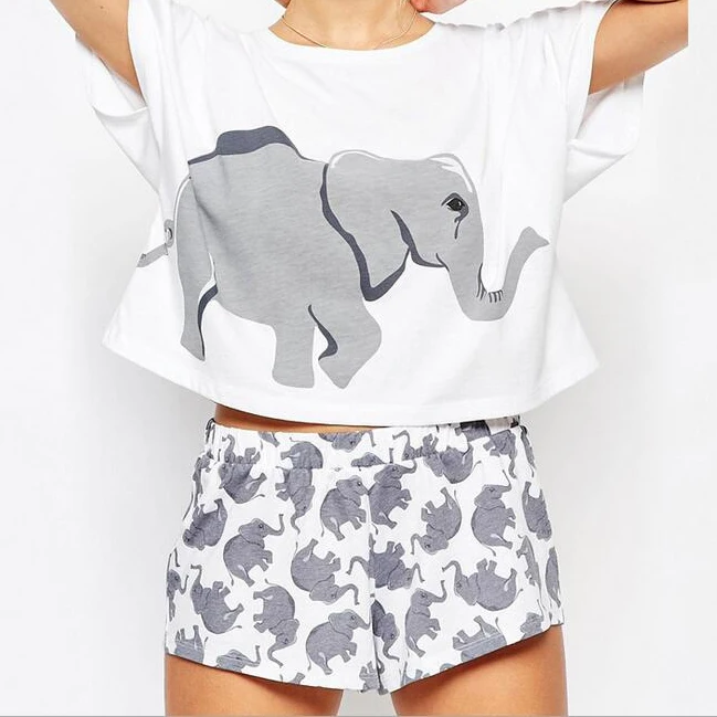 European style women t shirt 2017 Summer White Color Female Crop Tops Elephant print casual for Cotton tee|t-shirt women|t-shirt stylecasual t-shirt