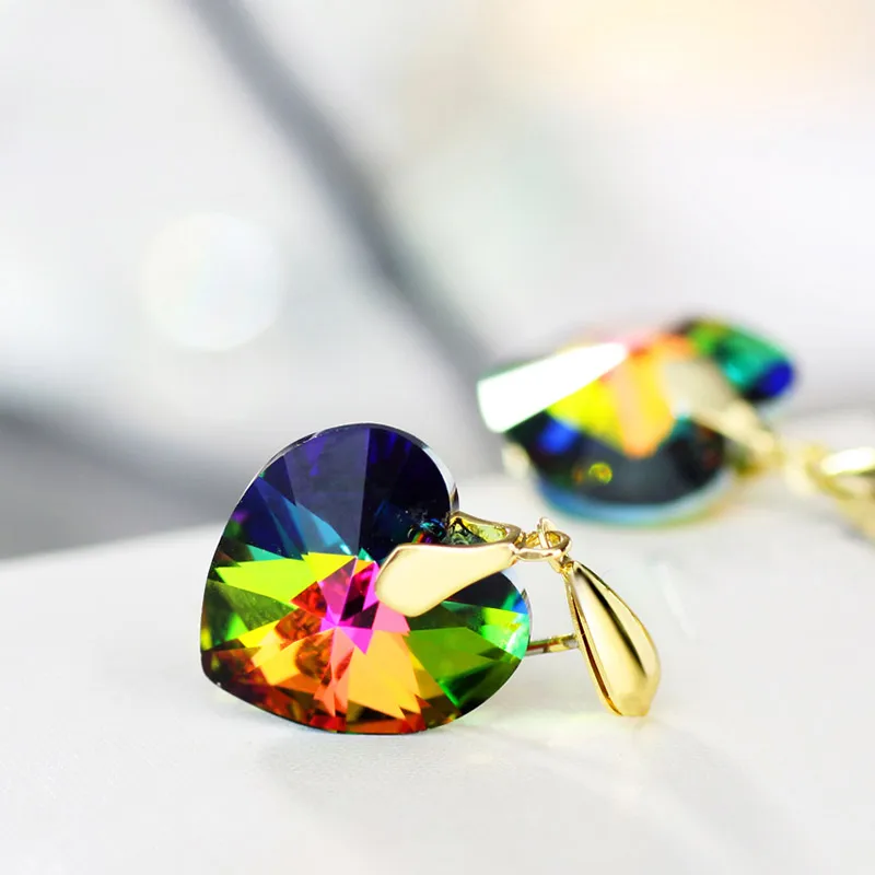 Neoglory Austria Crystal Stud Earrings Elegant Romantic Heart Style Light Yellow Gold Color Trendy For Lady Sale Party Wedding | Украшения