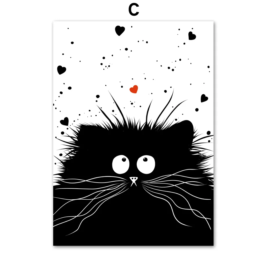 C Черно-белый Kawaii Cat настенная живопись на холсте животные скандинавские плакаты и принты настенные картины для детской комнаты декор для спальни - Цвет: C