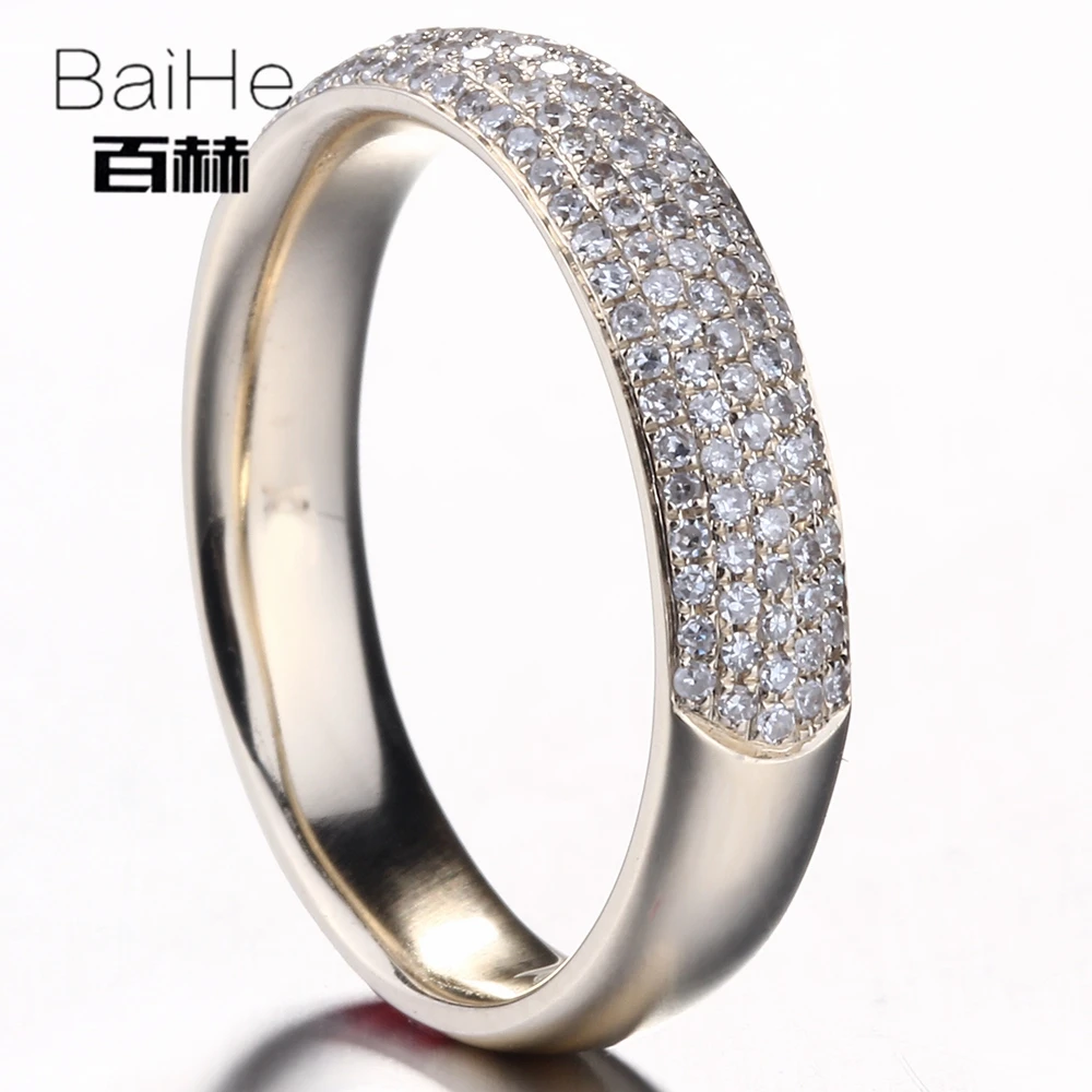 BAIHE Solid 14K желтое золото 0.39CT H/SI круглый натуральный бриллиант обручальное кольцо