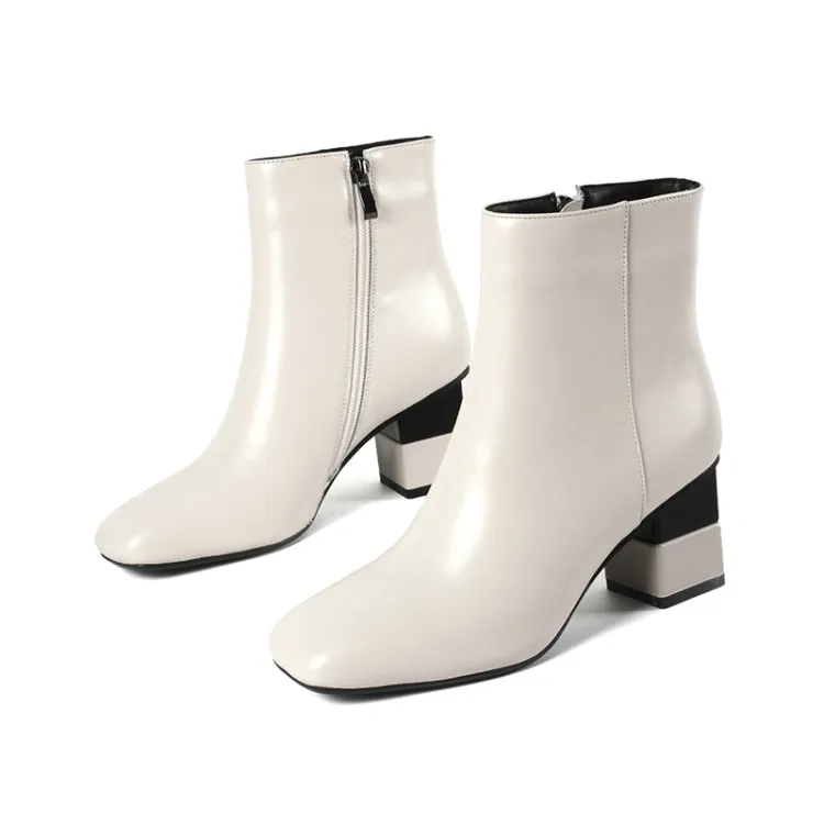 Модные Лоскутные Коренастый Обувь на высоком каблуке женские ботильоны