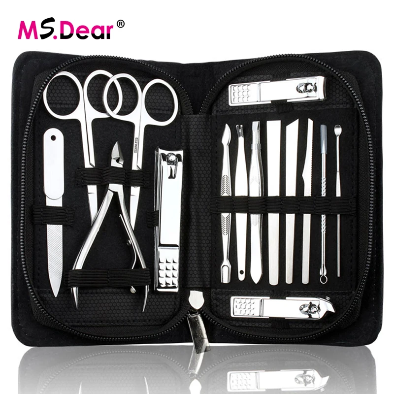 15Pcs/set Manicure Set Nail Clipper Kit Pedicure Utility Scissors Tweezer Knife Ear Pick Nails Art Tools With Case | Красота и