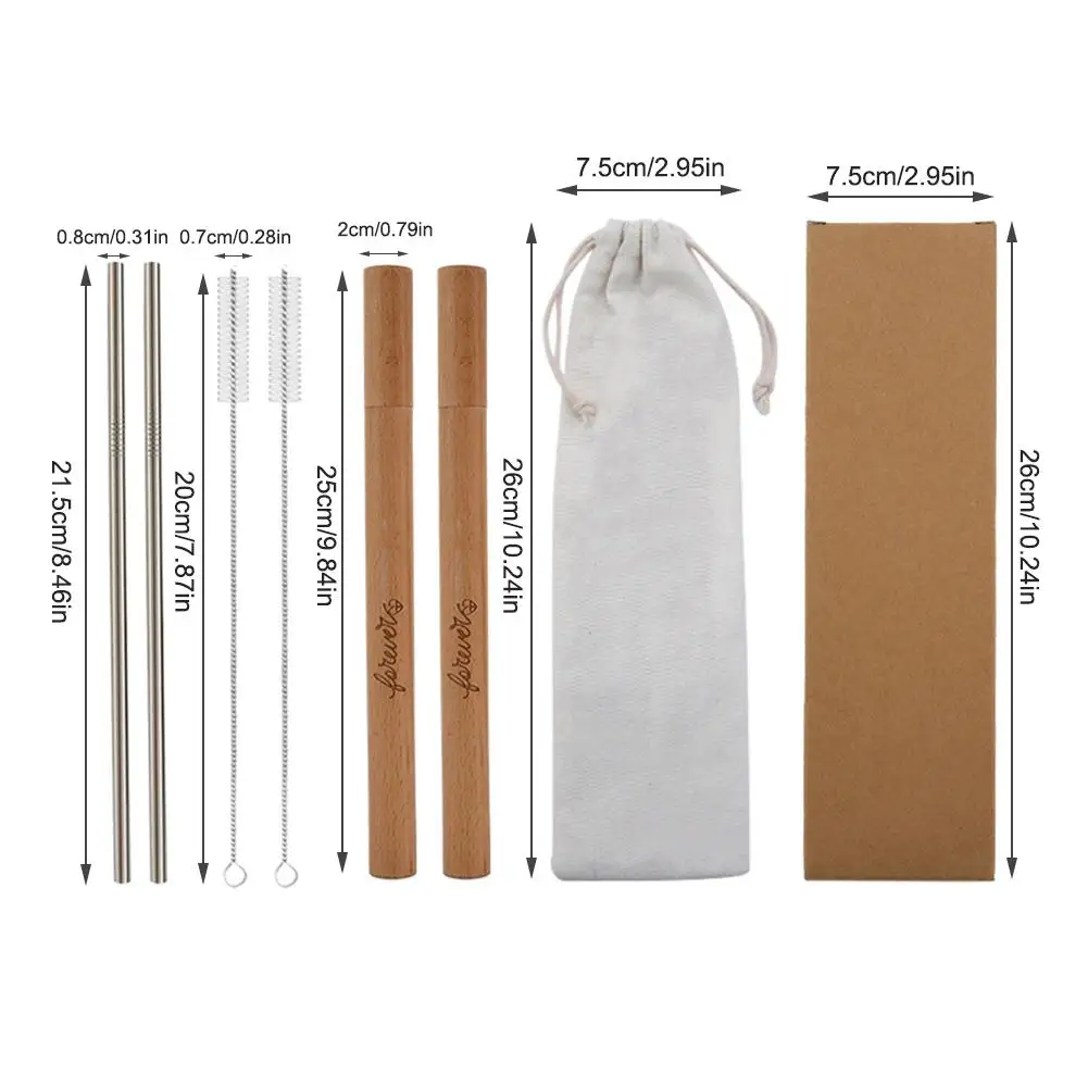 

304 Stainless Steel Drinking Straw Set Portable Wooden Tube Straw With Brush Cleaning Creative And Convenient Student Adult